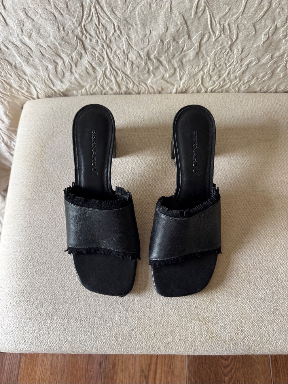 Bernardo Black Fringe Slide Mules for Women